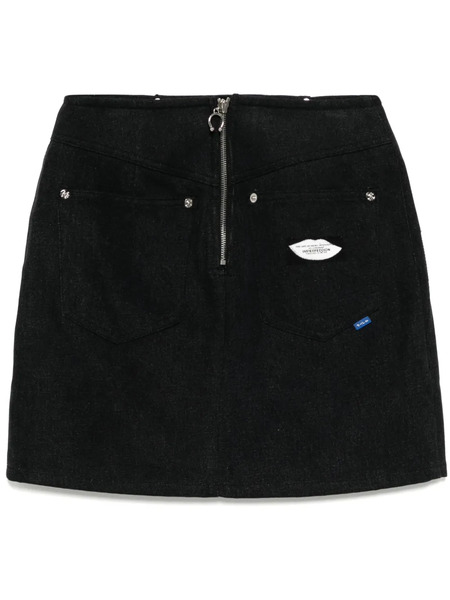  Sjyp Rhinestone Denim Skirt - Black 