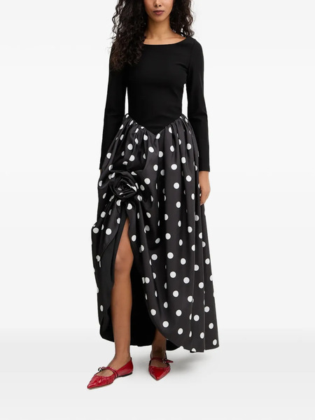  Sleeper Aurora Polka Dot-pattern Flower-embellishment Maxi Dress - Black 
