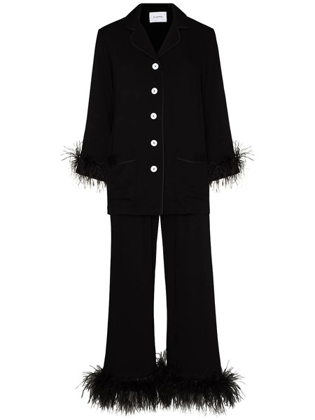  Sleeper Feather Detail Pajama Set - Black 