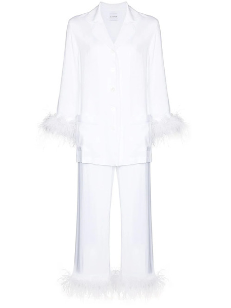  Sleeper Feather-trim Two-piece Pyjama - White 