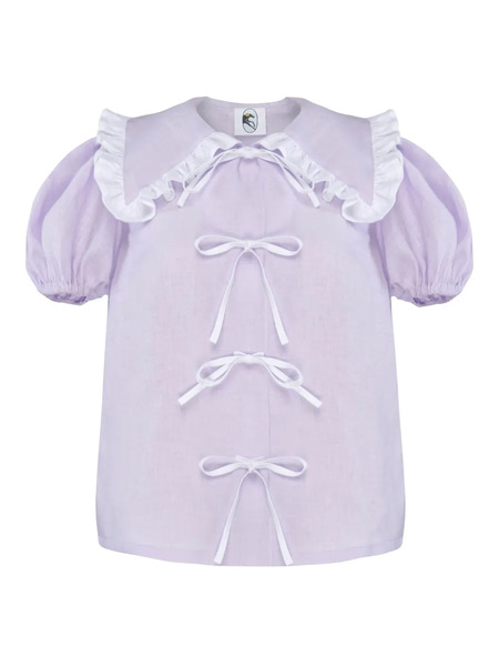  Sleeper Puff-sleeves Linen Pyjama Top - Purple 