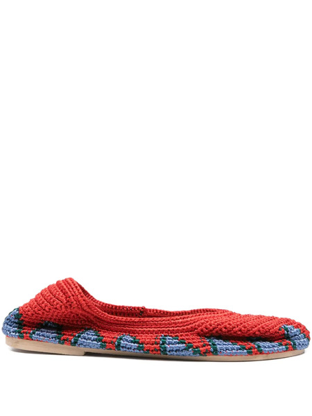  Slo_hand_made Crochet Floral Ballet Flats - Red 