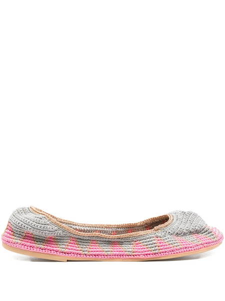  Slo_hand_made Crochet Trimmed Ballet Flats - Grey 