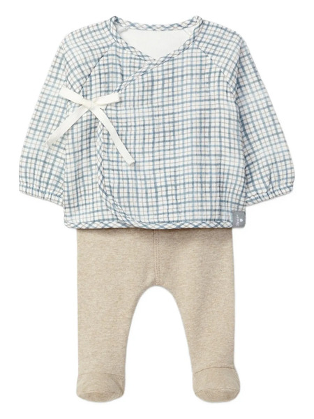  Snug Checked-pattern Trousers Set - White 