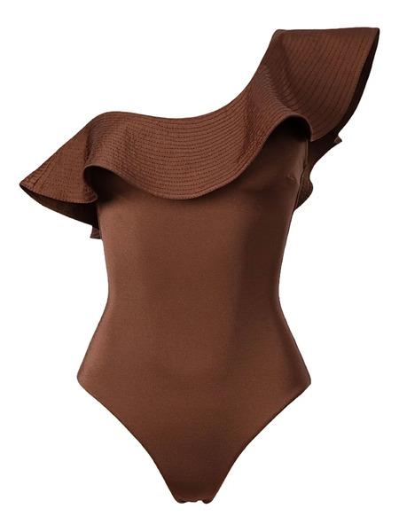  Sofia Erhan Ruffle-neck Swimsuit - Brown 