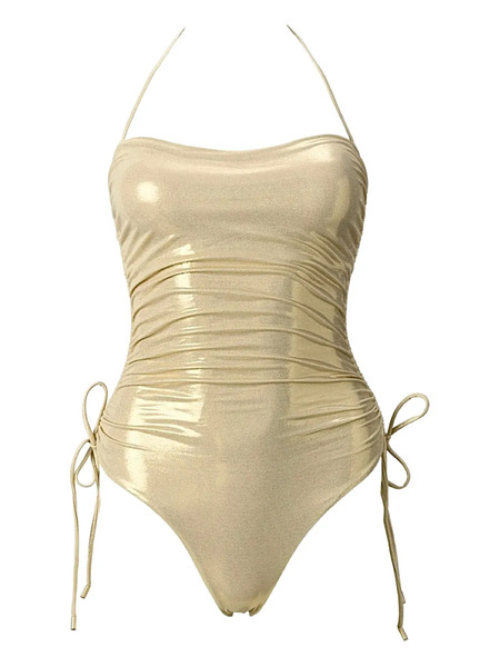  Sofia Erhan Shimmer-effect Drawstring Swimsuit - Neutrals 