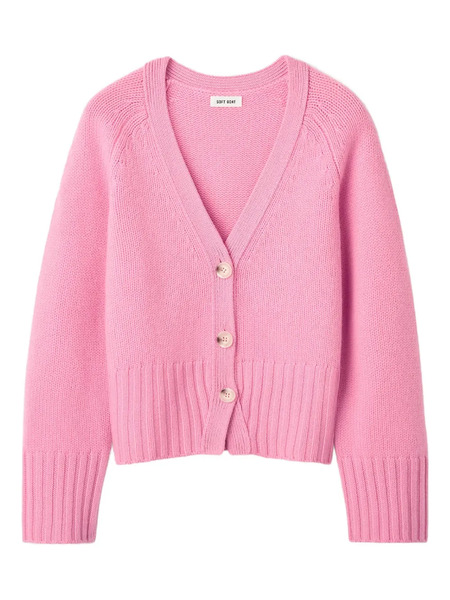  Soft Goat Long-sleeve V-neck Cardigan - Pink 