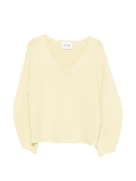  Soft Goat Puff-sleeve V-neck Sweater - Yellow 