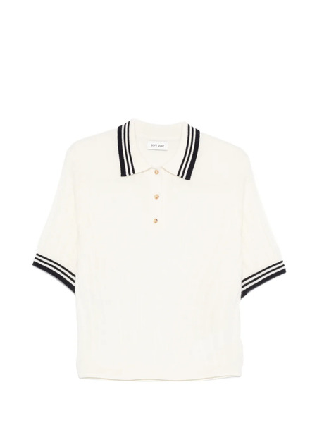 Soft Goat Striped-detail Polo Top - Neutrals 