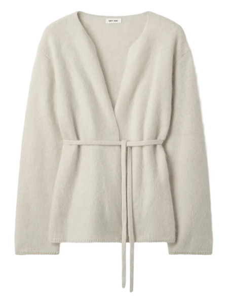  Soft Goat V-neck Tie Brushed Cardigan - Neutrals 