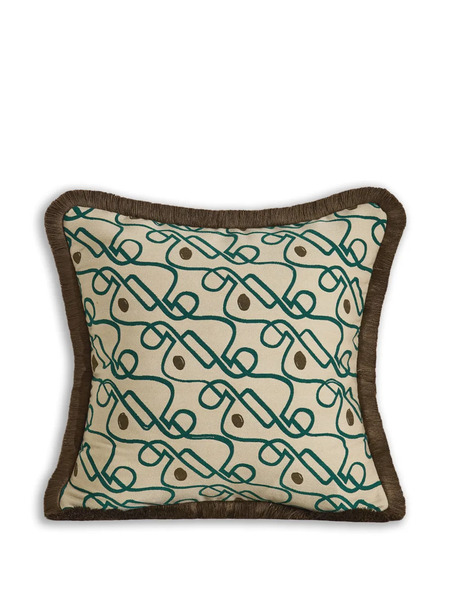  Soho Home Tilney Patterned Fringed Cushion - Neutrals 