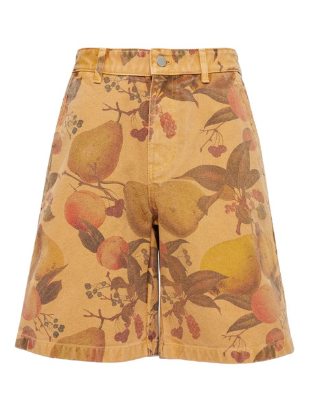  Solid Homme Fruit-print Denim Shorts - Orange 