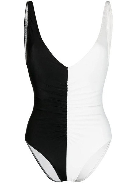  Solid & Striped Colour-block Swimsuit - White 
