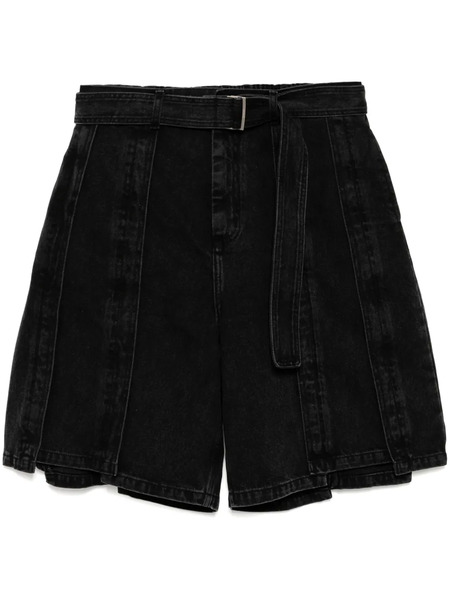  Songzio Belted Vertical Denim Shorts - Grey 