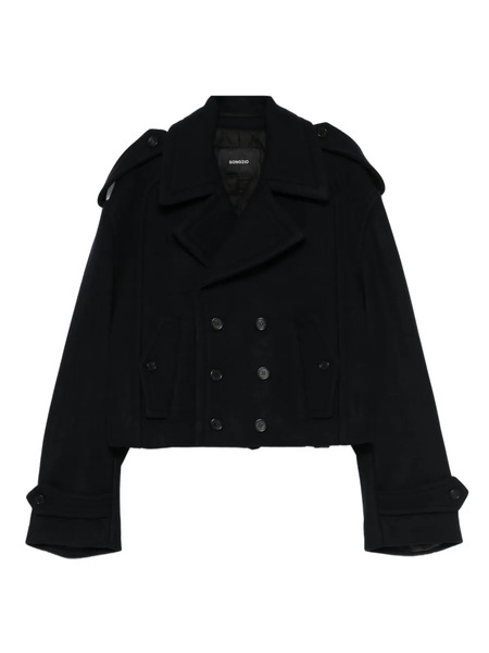  Songzio Cropped Double-breasted Peacoat - Blue 