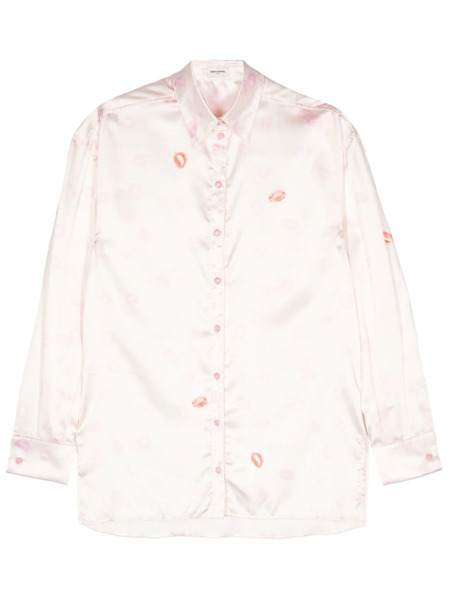  Sonia Rykiel Lipstick-print Satin Shirt - Neutrals 