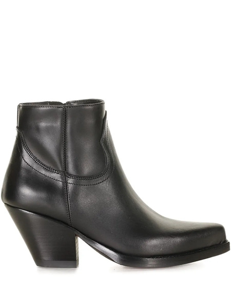  Sonora Leather Pointed Cowboy Boots - Black 