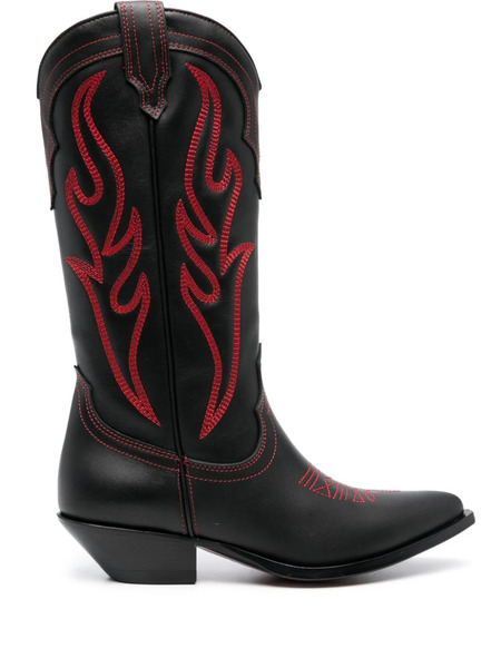  Sonora Santa Fe Leather Cowboy Boots - Black 