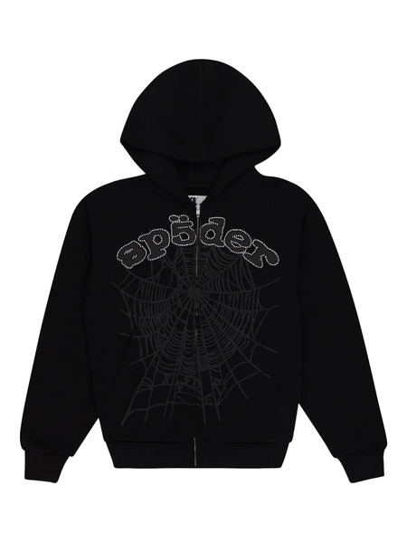  Sp5der Og Web V2 Rhinestone Zip-up Hoodie - Black 