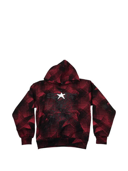 Sp5der Plaid-pattern Star-detail Hoodie - Red 