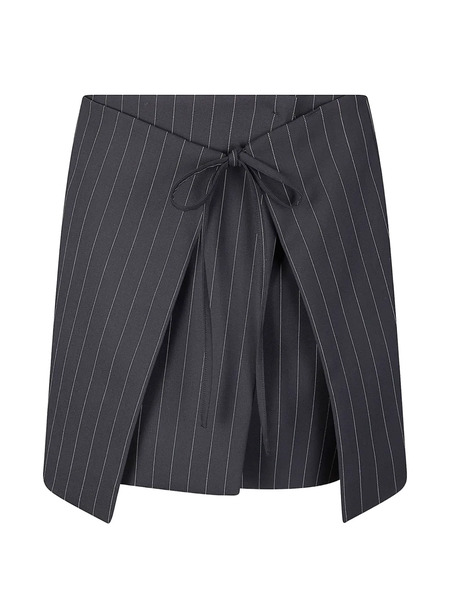  Sportmax Fatti Mini Pinstripe-pattern Tie-detail Skirt - Grey 