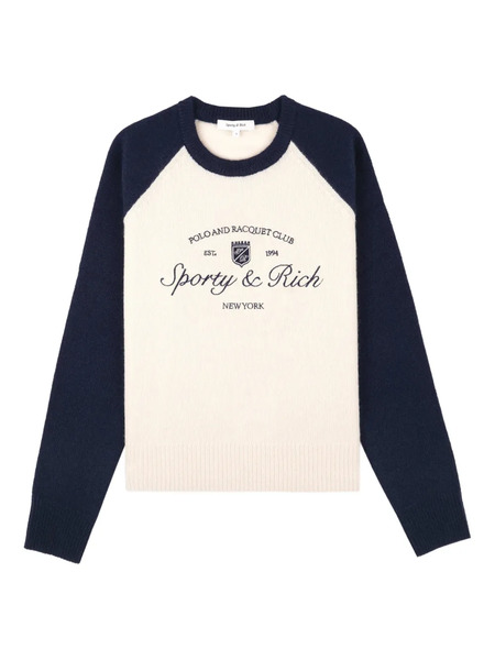  Sporty & Rich Raglan-sleeve Embroidered Sweater - Neutrals 