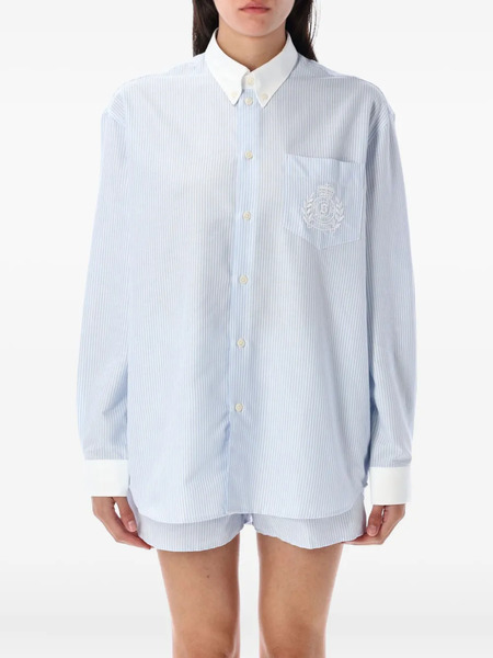  Sporty & Rich Stripe-pattern Embroidered-logo Shirt - Blue 