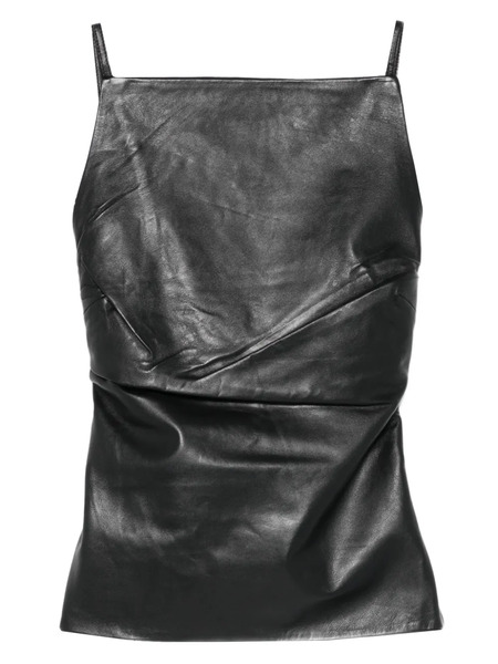  St. Agni Square-neck Leather Top - Black 