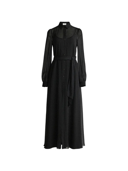  St. John Dot Printed Silk Midi Dress - Black 