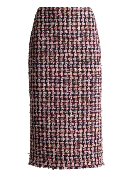  St. John Houndstooth Tweed Midi Skirt - Red 