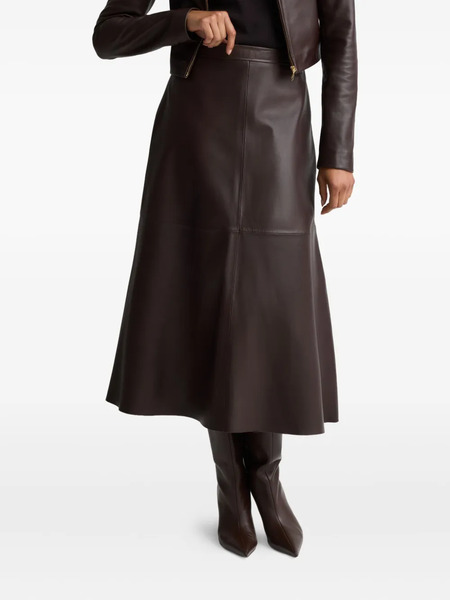  St. John Leather Midi Skirt - Brown 