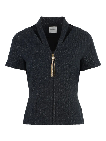  St. John Ribbed Short-sleeve Top - Black 