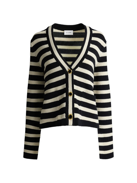  St. John Stripe Knit Cardigan - Black 