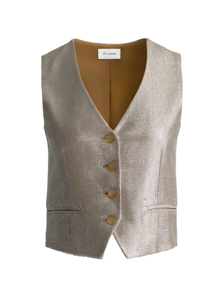  St. John V-neck Button Vest - Silver 