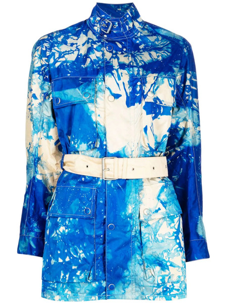  Stain Shade Belted Tie Dye-print Jacket - Blue 