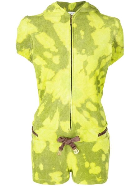  Stain Shade Tie-dye Hooded Playsuit - Green 