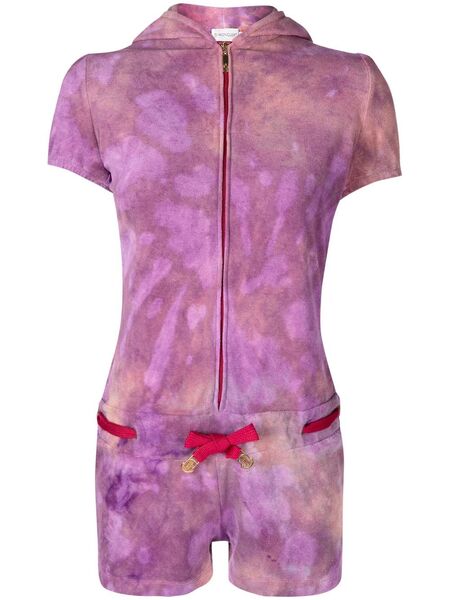  Stain Shade Tie-dye Hooded Playsuit - Purple 
