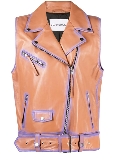  Stand Studio Contrast-trim Leather Vest - Brown 