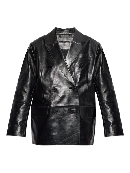  Stand Studio Double-breasted Leather Coat - Black 