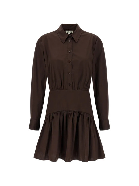  Staud Rocco Button Long-sleeve Midi Dress - Brown 