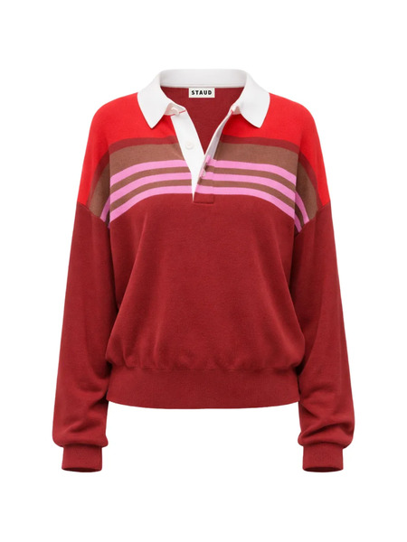  Staud Sail Striped Polo Shirt - Red 