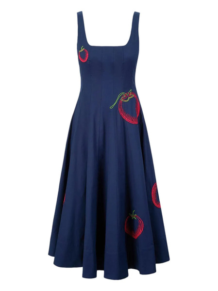  Staud Wells Tomato-embroidered Midi Dress - Blue 