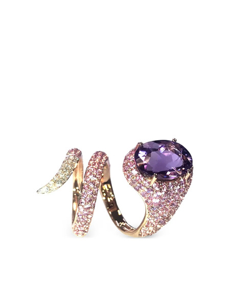  Stefere 18k Rose Gold Spiral Multi-stone Ring - Pink 
