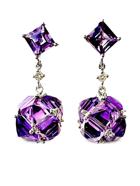  Stefere 18k White Gold Diamond And Amethyst Earrings - Silver 