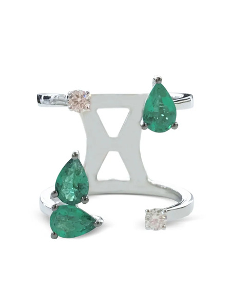  Stefere 18k White Gold Emerald And Diamond Ring - Silver 