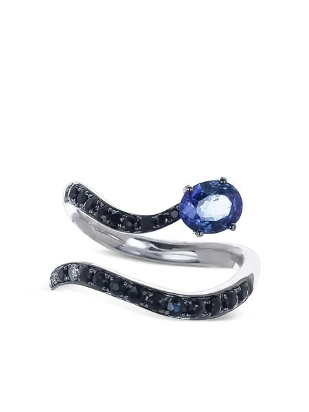  Stefere 18k White Gold Snake Sapphire And Diamond Ring 