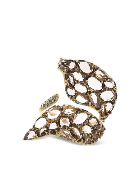  Stefere 18k Yellow Gold Diamond And Quartz Ring 