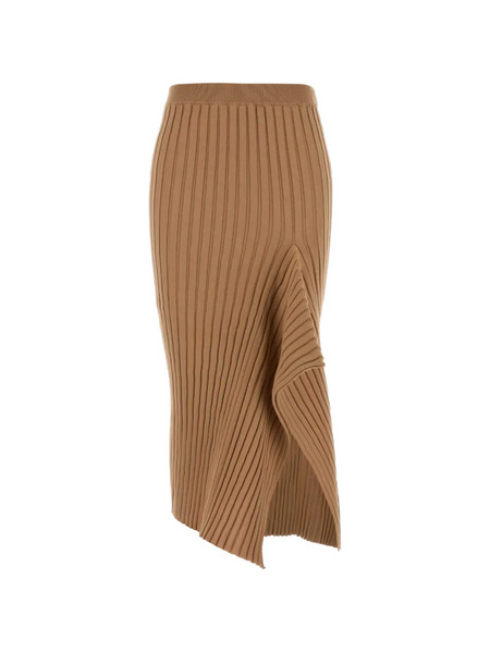  Stella Mccartney Asymmetric Ribbed-knit Wrap Midi Skirt - Brown 