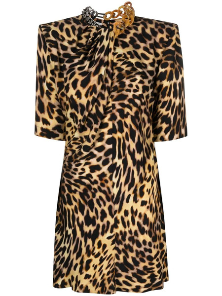 Stella Mccartney Chain-embellished Neck Leopard Print Dress - Neutrals 