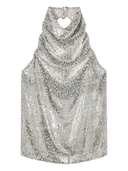  Stella Mccartney Halterneck Textured-velvet Top - Silver 
